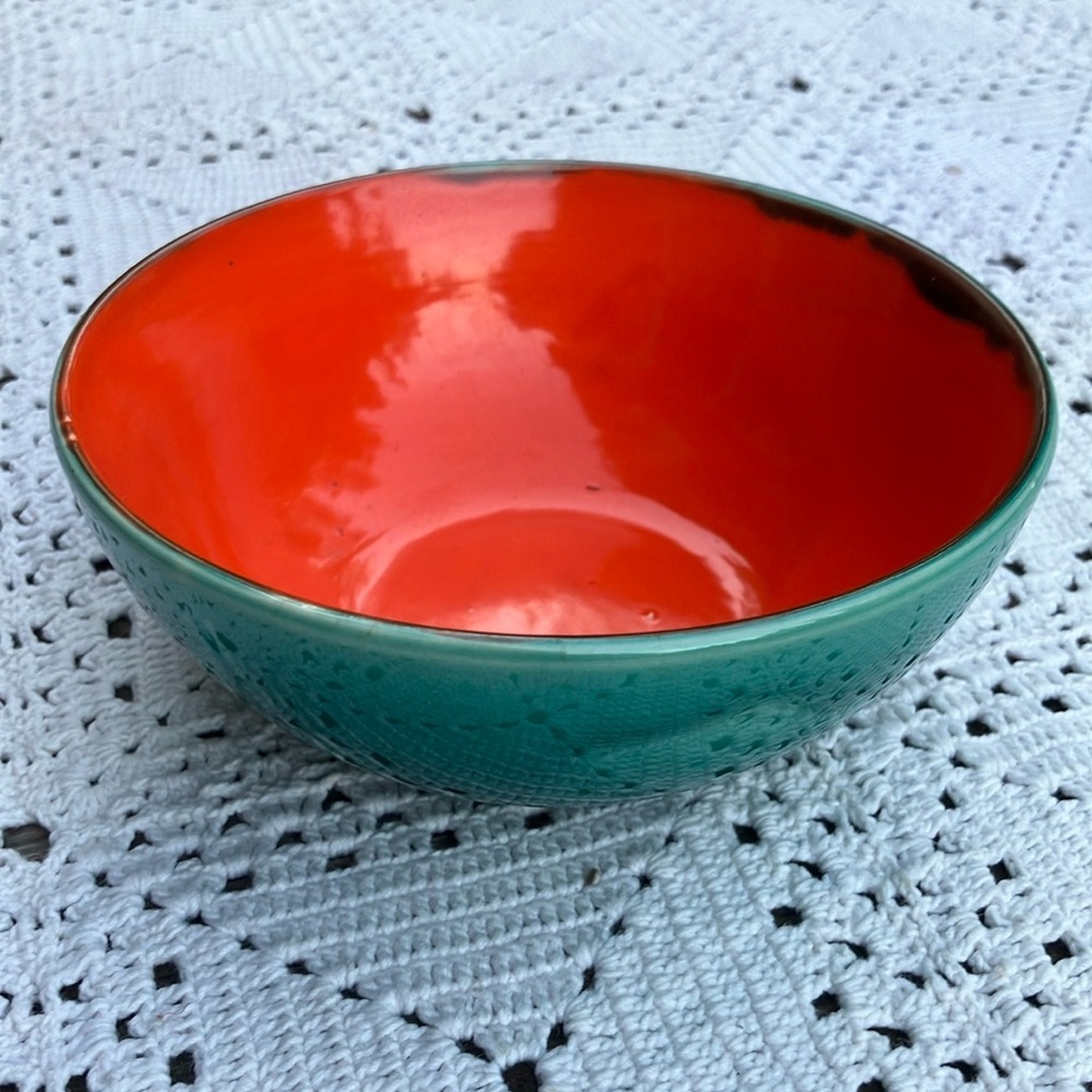 Vibrant Orange and Green handmade ceramic bowl